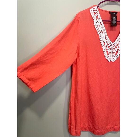 Premise Coral Embroidered Linen Blend 3/4 Sleeve Pullover Top Size M - Picture 6 of 7